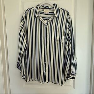 Sezane Max Shirt-Green/Lilac Stripes-Silky Button Down (Large)-NWT